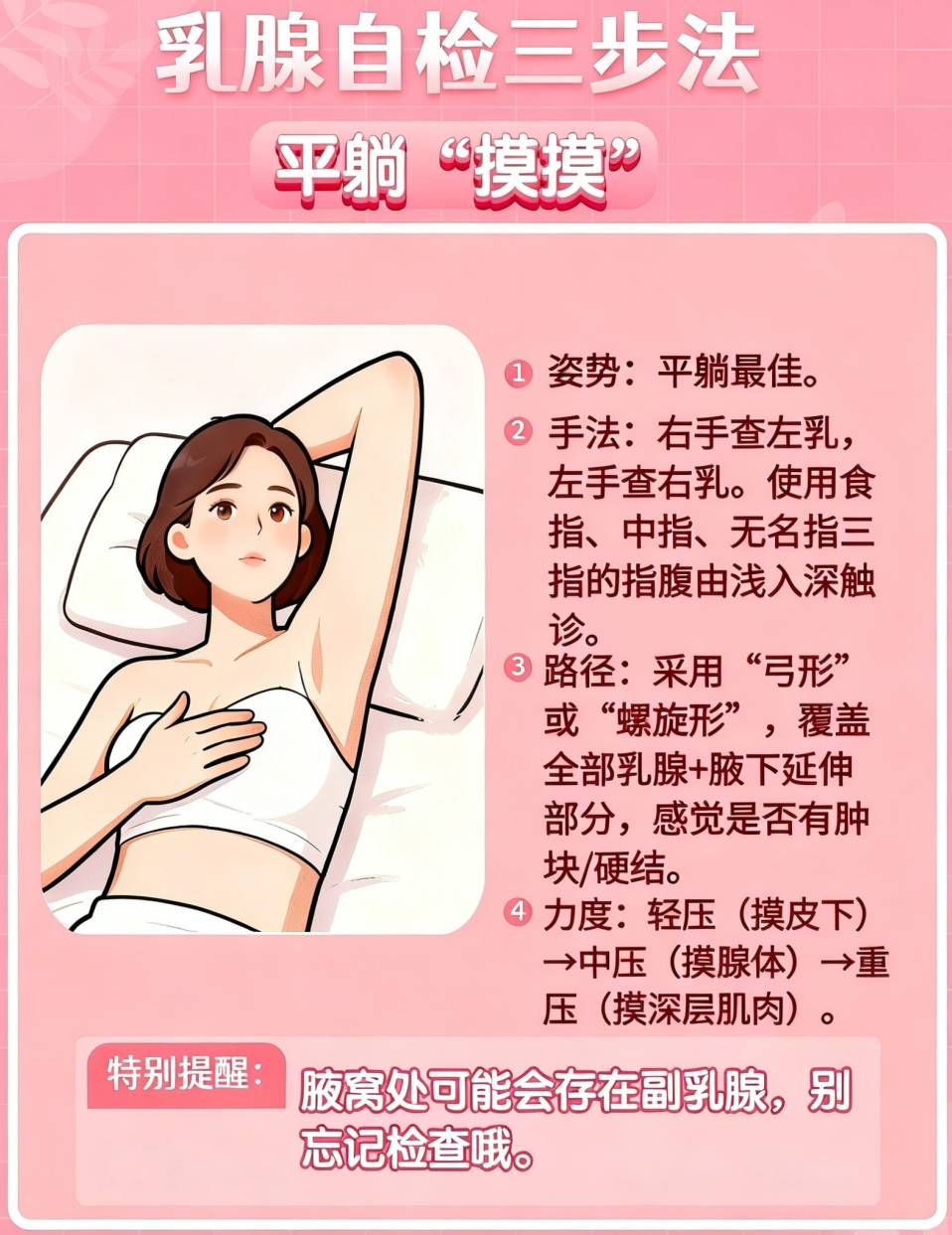 乳腺自查“一看、二摸、三擠”，每個女性都該掌握的自我保健法，中年女性每月必檢